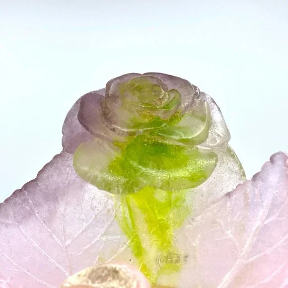 DAUM Pate de Verre Rose Vide Poche Small Ornamental Bowl French Art Glass MC1514 - Picture 7 of 10